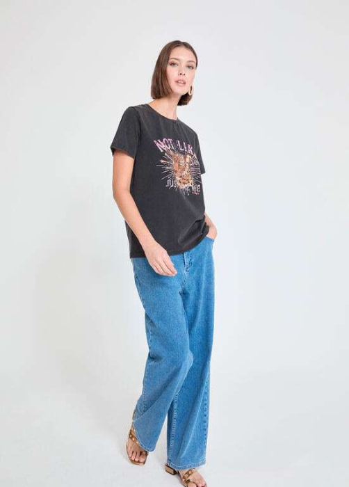 LOLA CASADEMUNT by MAITE camiseta gris lavado color  negro "NOT LIKE" - 2