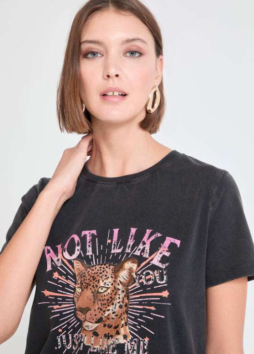 LOLA CASADEMUNT by MAITE camiseta gris lavado color  negro "NOT LIKE" - 3