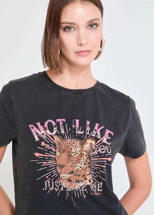LOLA CASADEMUNT by MAITE camiseta gris lavado color  negro "NOT LIKE" - 4