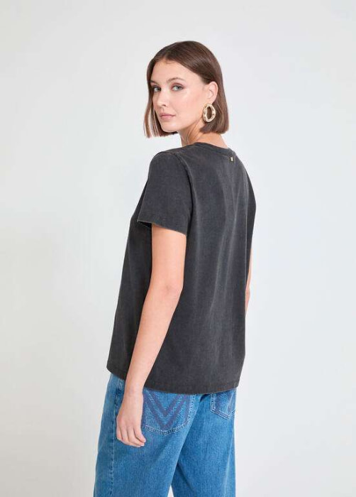 LOLA CASADEMUNT by MAITE camiseta gris lavado color  negro "NOT LIKE" - 5