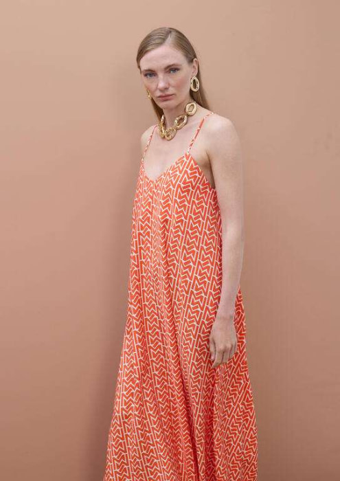 LOLA CASADEMUNT by MAITE vestido tirantes  crudo y naranja con logo - 2