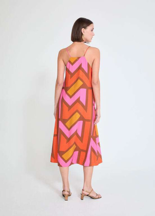 LOLA CASADEMUNT by MAITE vestido estampado  geométrico marrón, naranja y fucsia - 2