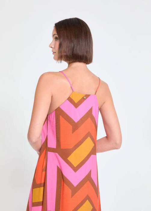 LOLA CASADEMUNT by MAITE vestido estampado  geométrico marrón, naranja y fucsia - 3