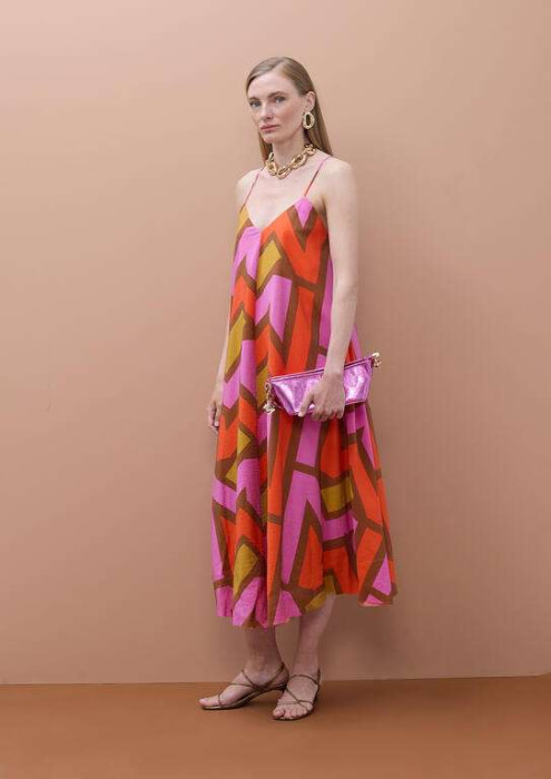 LOLA CASADEMUNT by MAITE vestido estampado  geométrico marrón, naranja y fucsia - 5