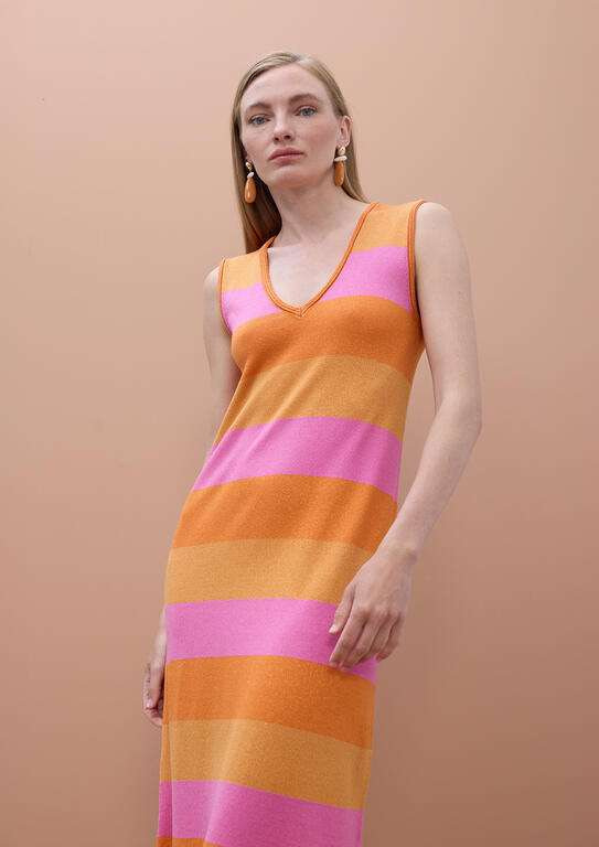 LOLA CASADEMUNT by MAITE vestido tricolor rayas crudo y naranja