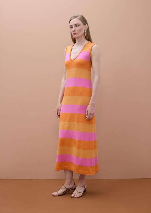 LOLA CASADEMUNT by MAITE vestido tricolor rayas crudo y naranja - 2