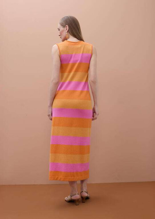 LOLA CASADEMUNT by MAITE vestido tricolor rayas crudo y naranja - 3