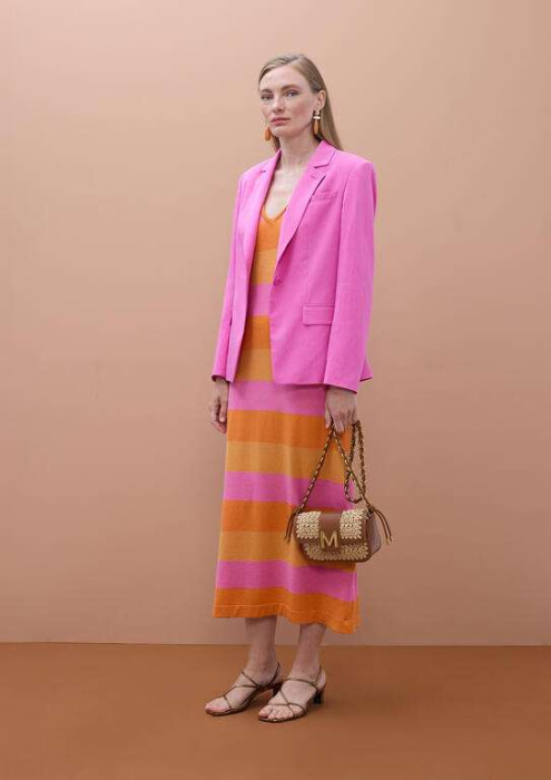 LOLA CASADEMUNT by MAITE vestido tricolor rayas crudo y naranja - 4