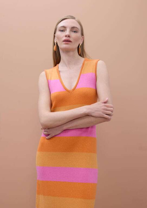 LOLA CASADEMUNT by MAITE vestido tricolor rayas crudo y naranja - 5