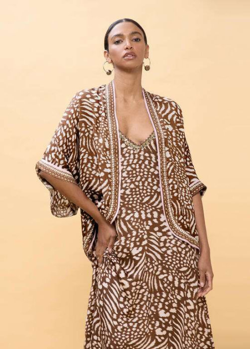 LOLA CASADEMUNT kimono manchas marrón y crudo - 1