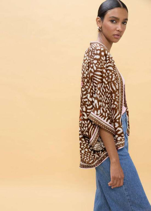 LOLA CASADEMUNT kimono manchas marrón y crudo - 2