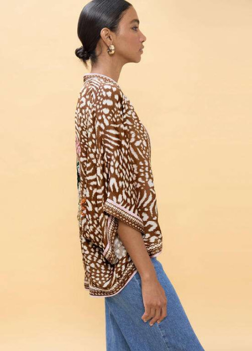 LOLA CASADEMUNT kimono manchas marrón y crudo - 3