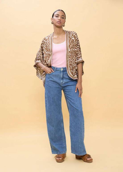 LOLA CASADEMUNT kimono manchas marrón y crudo - 4