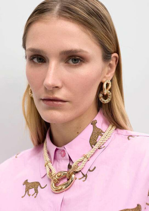 LOLA CASADEMUNT collar con cordón en combinación  de eslabones en dorado - 5