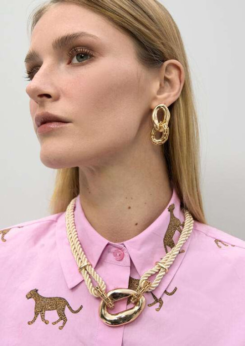 LOLA CASADEMUNT collar con cordón en combinación  de eslabones en dorado - 7