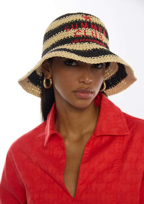 LOLA CASADEMUNT sombrero efecto rafia espiga crudo y negro - 7