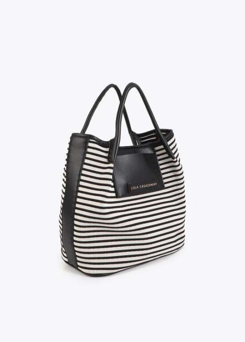 LOLA CASADEMUNT shopper en tejido combinado  en rayas crudo y negro - 2