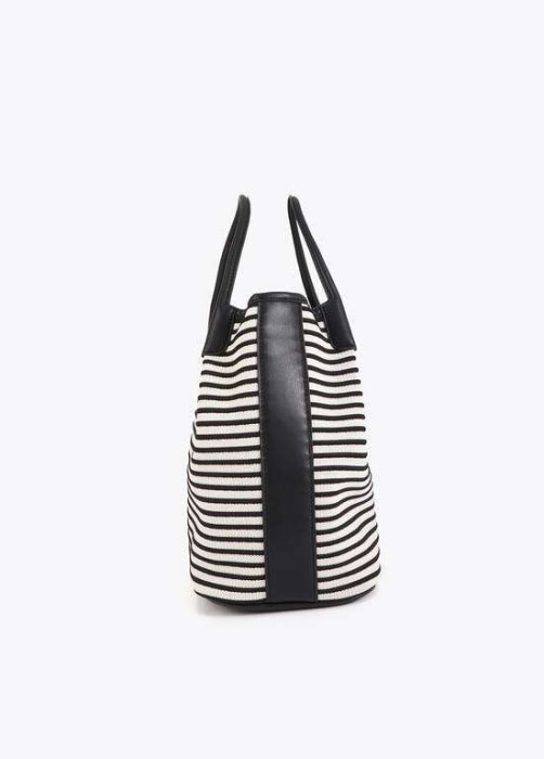LOLA CASADEMUNT shopper en tejido combinado  en rayas crudo y negro - 3