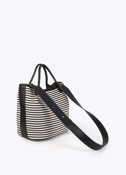 LOLA CASADEMUNT shopper en tejido combinado  en rayas crudo y negro - 4