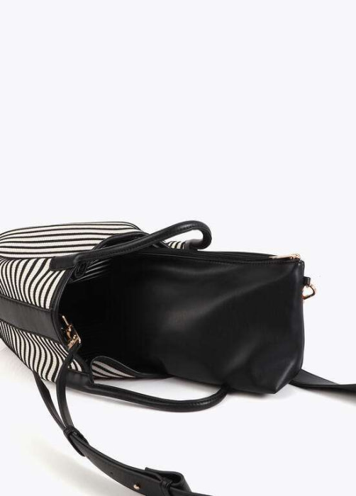 LOLA CASADEMUNT shopper en tejido combinado  en rayas crudo y negro - 5