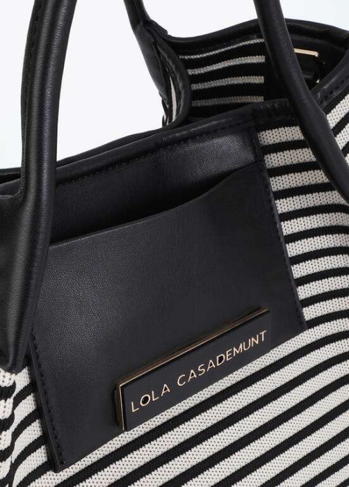 LOLA CASADEMUNT shopper en tejido combinado  en rayas crudo y negro - 6