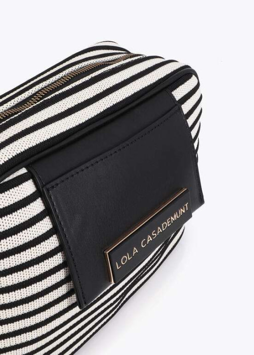 LOLA CASADEMUNT bandolera en tejido combinado  en rayas crudo y negro - 6