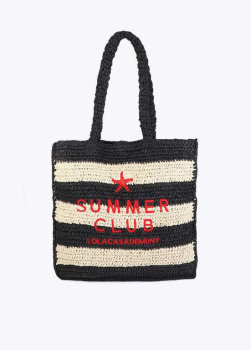 LOLA CASADEMUNT bolso efecto rafia con rayas  negro y crudo - 1