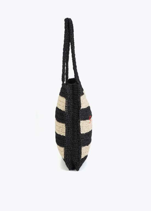 LOLA CASADEMUNT bolso efecto rafia con rayas  negro y crudo - 3