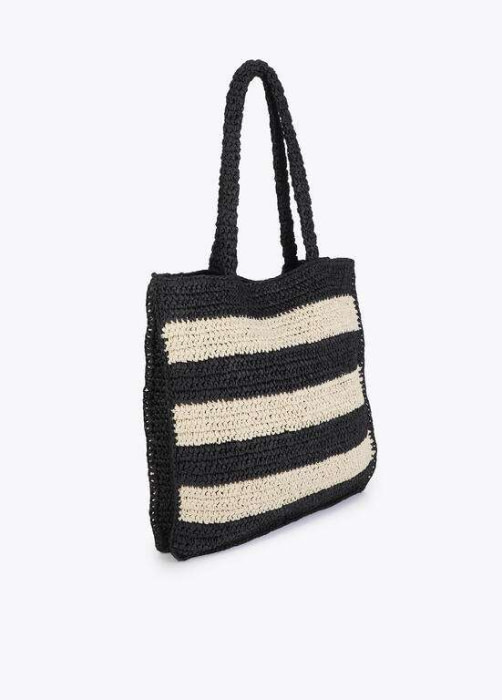 LOLA CASADEMUNT bolso efecto rafia con rayas  negro y crudo - 4