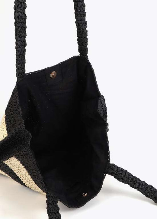LOLA CASADEMUNT bolso efecto rafia con rayas  negro y crudo - 5