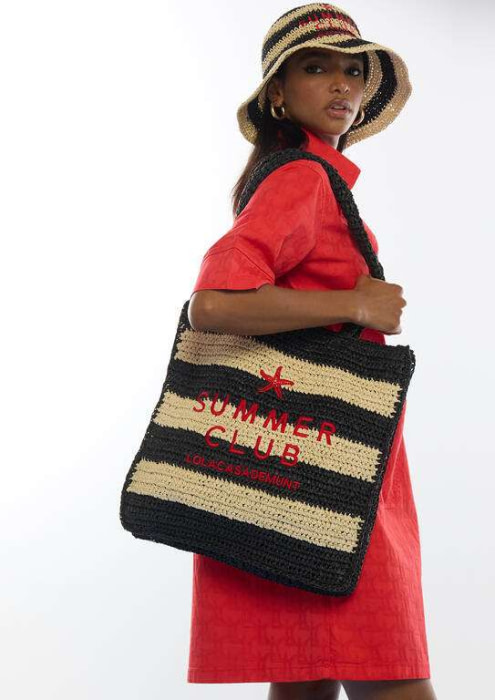 LOLA CASADEMUNT bolso efecto rafia con rayas  negro y crudo - 9
