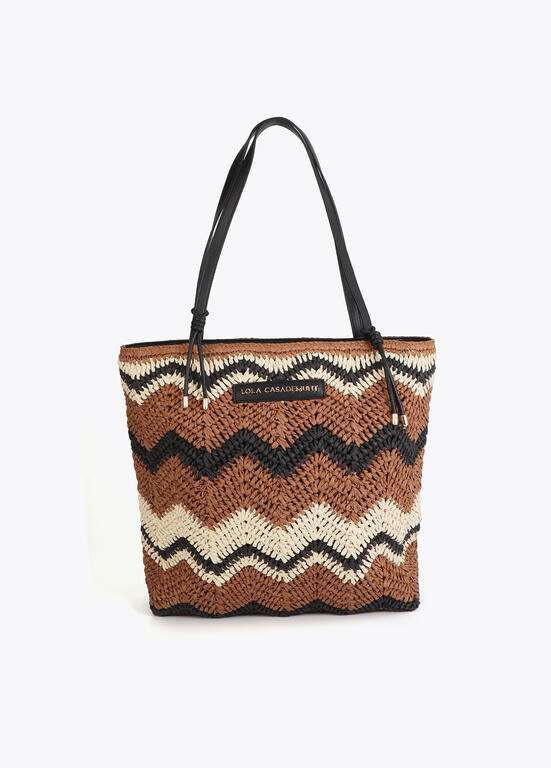 LOLA CASADEMUNT bolso efecto rafia espiga marrón y negro