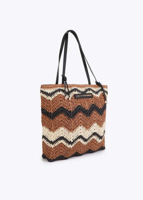 LOLA CASADEMUNT bolso efecto rafia espiga marrón y negro - 2