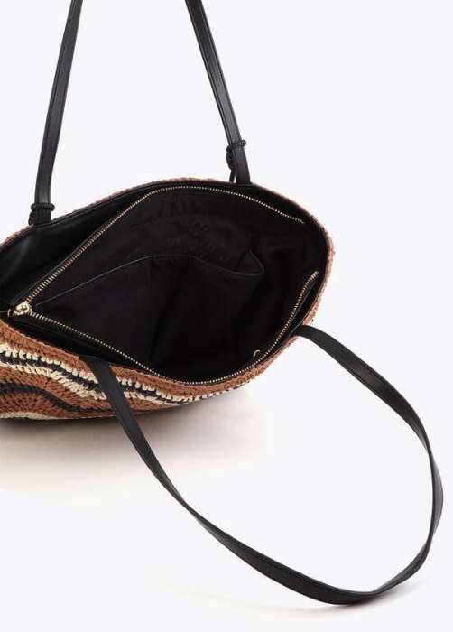 LOLA CASADEMUNT bolso efecto rafia espiga marrón y negro - 5