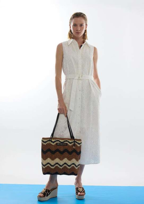 LOLA CASADEMUNT bolso efecto rafia espiga marrón y negro - 9