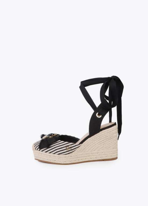 LOLA CASADEMUNT sandalia en cuña con rayas crudo  y negro - 2