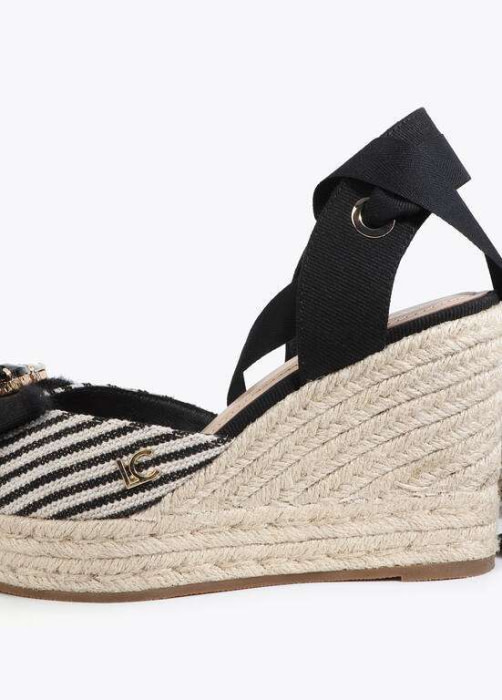 LOLA CASADEMUNT sandalia en cuña con rayas crudo  y negro - 6