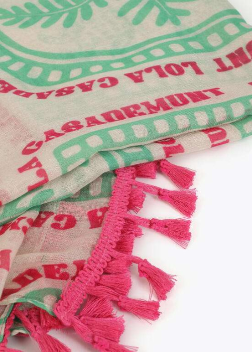 LOLA CASADEMUNT pareo estampado multicolor con  flecos crudo y verde - 1