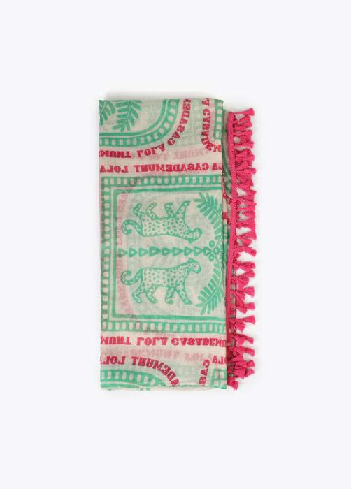 LOLA CASADEMUNT pareo estampado multicolor con  flecos crudo y verde - 2
