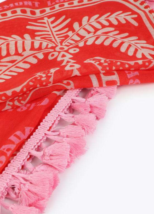 LOLA CASADEMUNT pareo estampado multicolor con  flecos rojo y crudo - 1