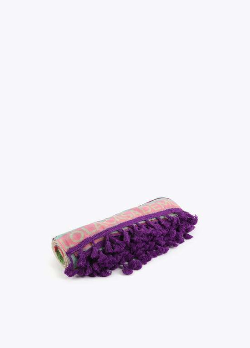 LOLA CASADEMUNT pareo estampado tropical crudo y  rosa con flecos - 3