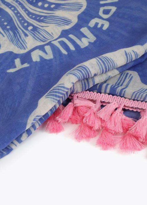 LOLA CASADEMUNT pareo estampado conchas azul  y crudo - 1