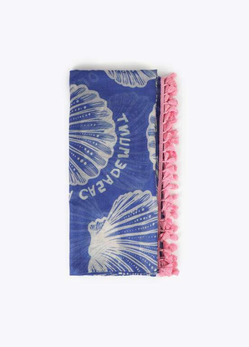 LOLA CASADEMUNT pareo estampado conchas azul  y crudo - 2