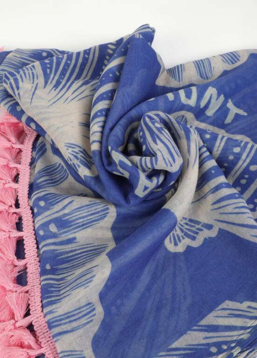 LOLA CASADEMUNT pareo estampado conchas azul  y crudo - 4