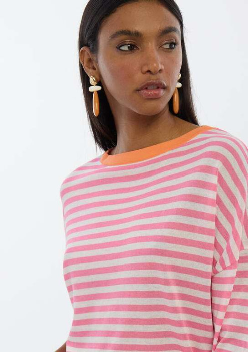 LOLA CASADEMUNT jersey manga 3/4 rayas bicolor  crudo y rosa - 2