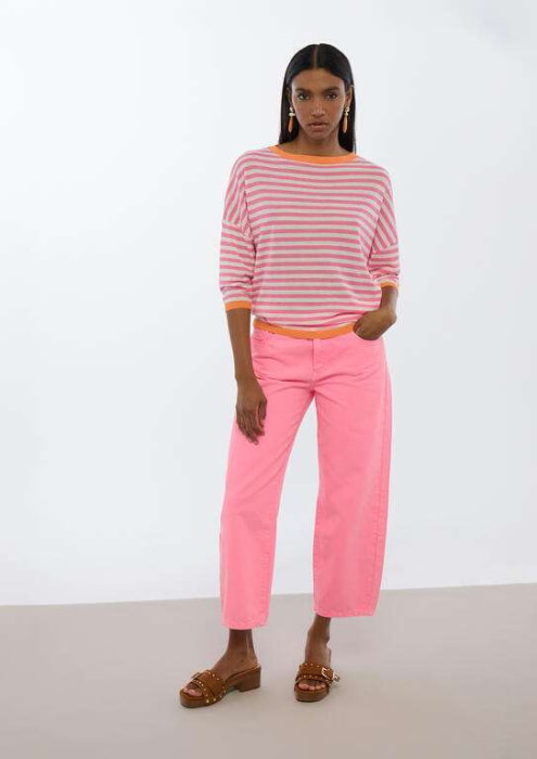 LOLA CASADEMUNT jersey manga 3/4 rayas bicolor  crudo y rosa - 4