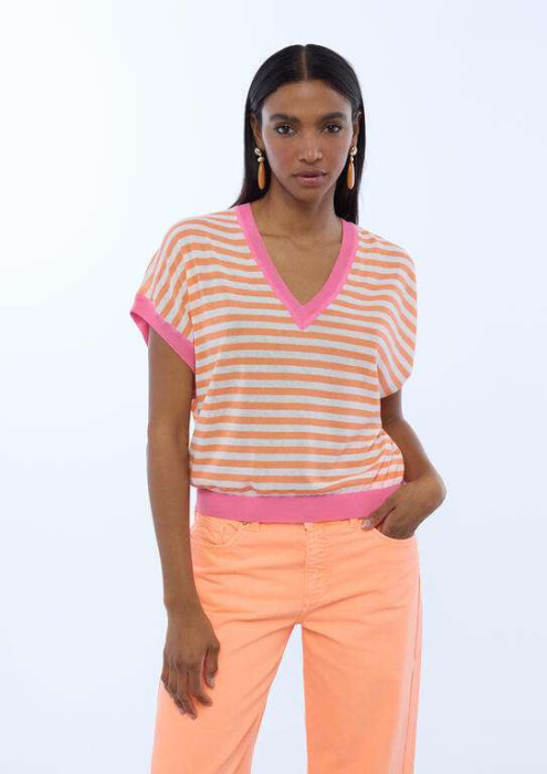 LOLA CASADEMUNT jersey manga corta rayas bicolor  naranja y rosa