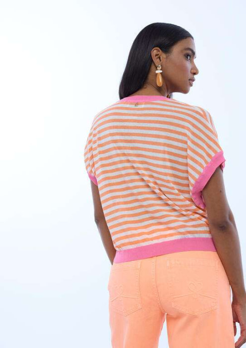 LOLA CASADEMUNT jersey manga corta rayas bicolor  naranja y rosa - 2