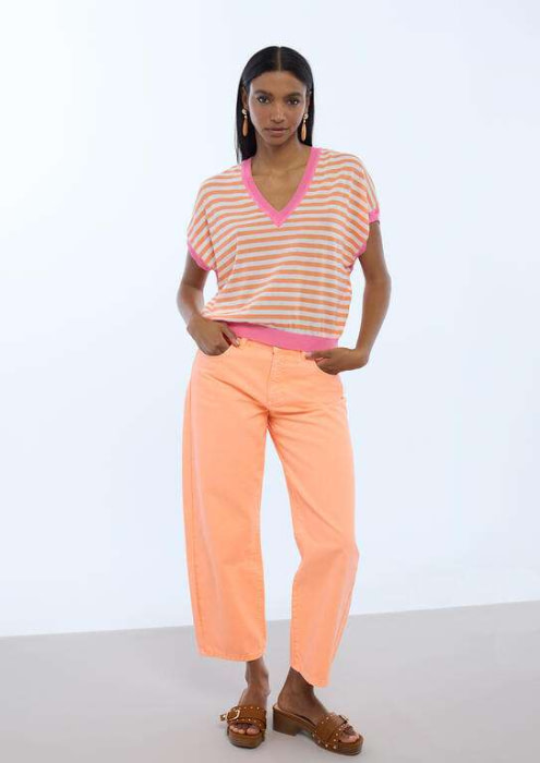 LOLA CASADEMUNT jersey manga corta rayas bicolor  naranja y rosa - 4