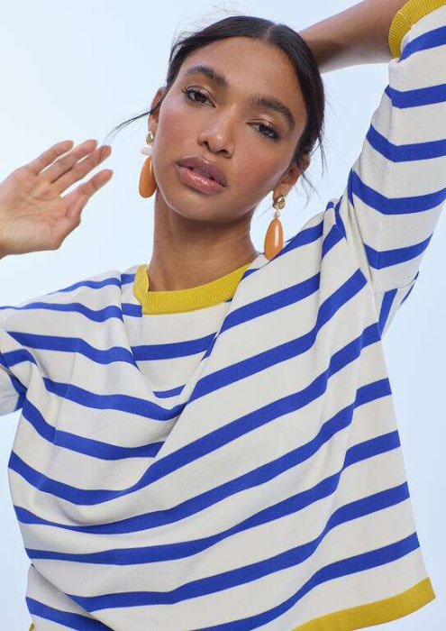 LOLA CASADEMUNT jersey en rayas crudo, azul con  vivo a contraste - 3